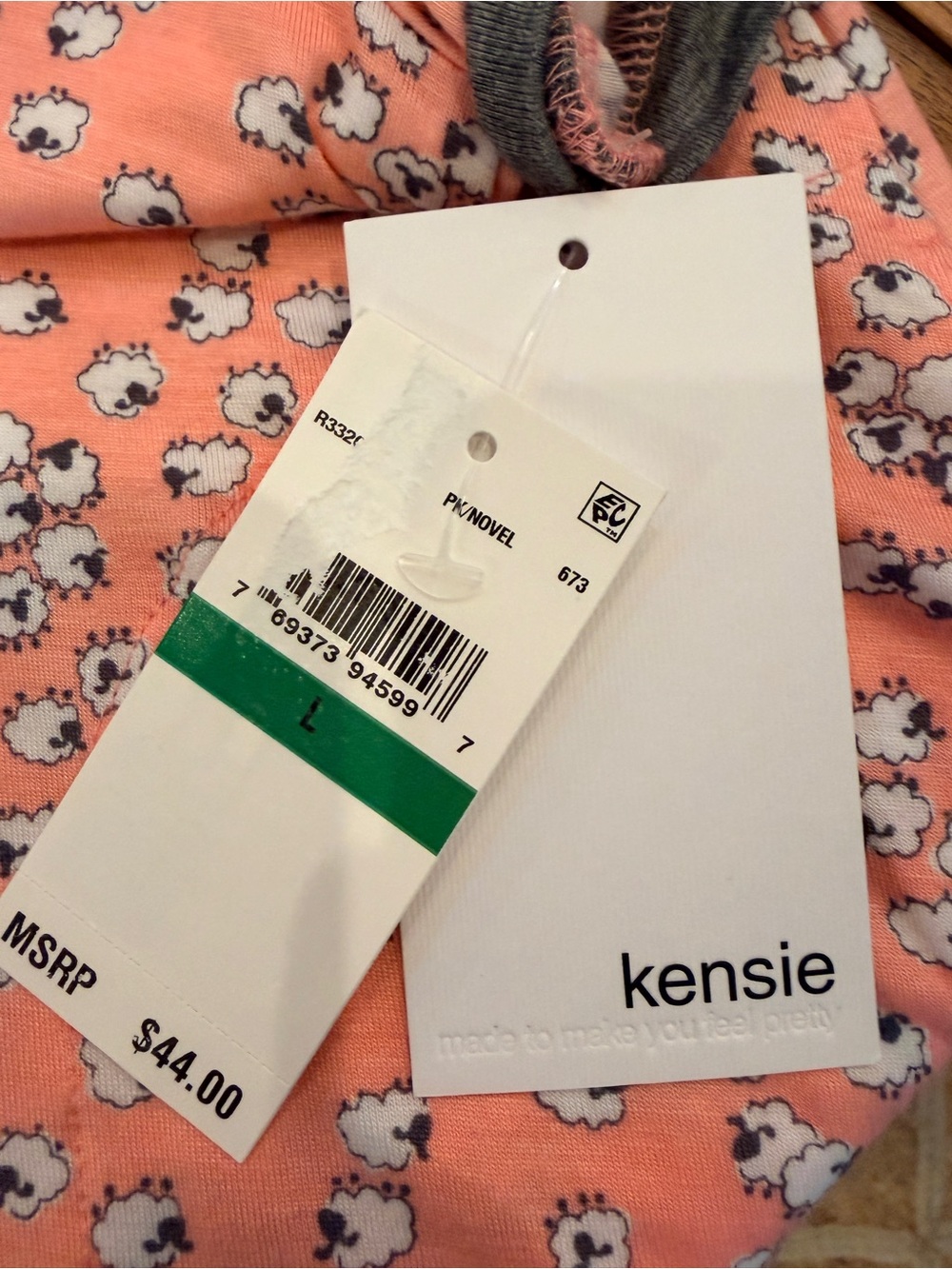 NWT KENSIE KNEE LENGTH PEACH/PINK LOUNGE/SLEEPWEAR SMALL LAMB PRINT SZ LARGE - Picture 5 of 8